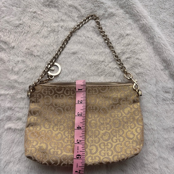 GUESS Gold Monogram Mini Shoulder Bag Y2K Metallic Pochette Chain Strap - Picture 6 of 7